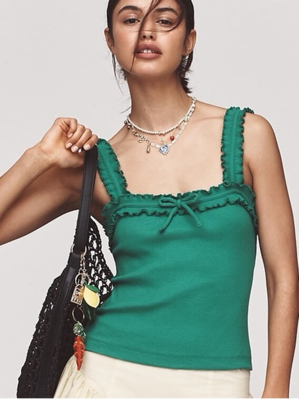 Anthropologie Maeve - Women’s Green Ruffled Tank Top